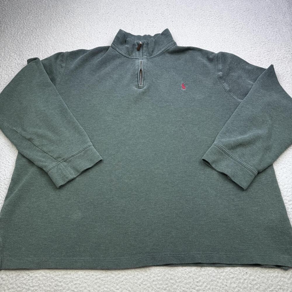 Polo Ralph Lauren Sweater Mens 2XL Green Estate Rib Quarter Zip Pullover Knit
